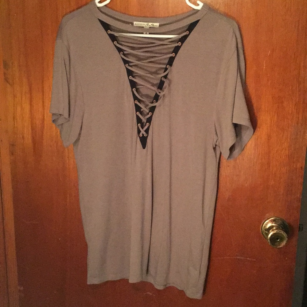 Express Deep V neck Lace Up Tee